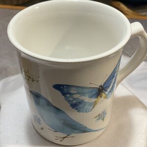 Hallmark Blue and White Mug with Bird and Butterfly Art 1995